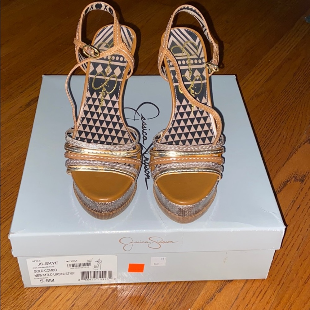 Jessica Simpson snake gold combo 5 inch heels